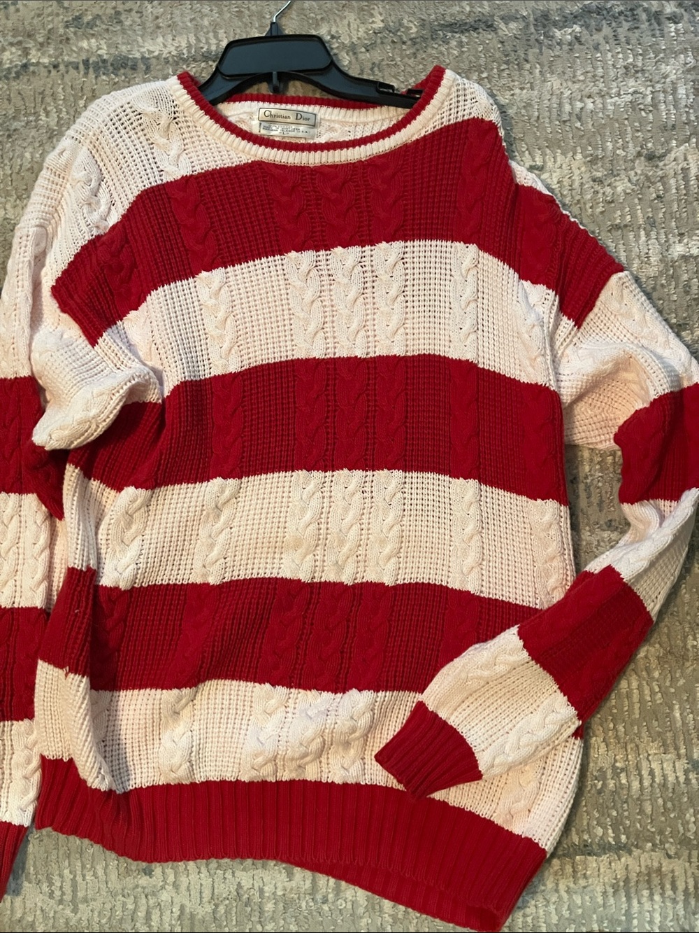 Dior Red and White Striped Cable Knit Sweater
